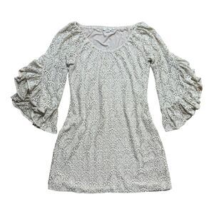 Boston Proper crochet lace dress bell sleeves cream size large